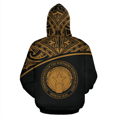 Northern Mariana Islands Polynesian All Over Custom Personalised Hoodie - Gold Curve Version