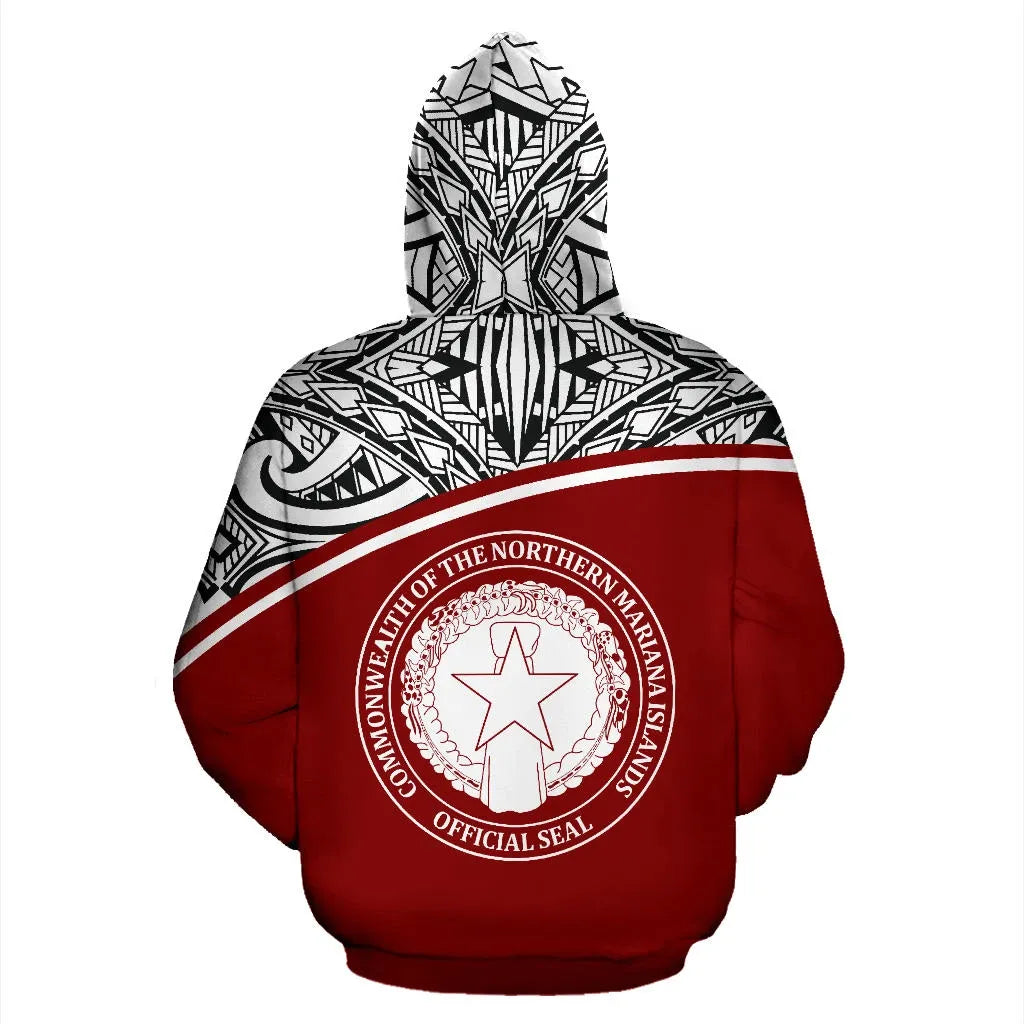 Northern Mariana Islands Polynesian All Over Custom Personalised Hoodie - Red Curve Version