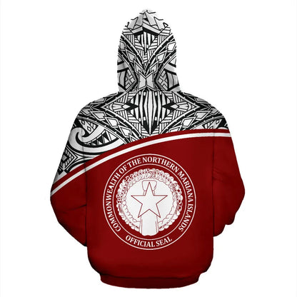 Northern Mariana Islands Polynesian All Over Custom Personalised Hoodie - Red Curve Version