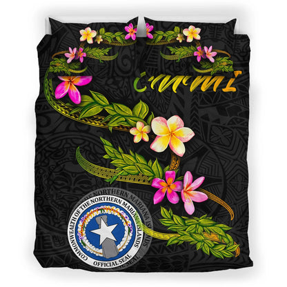 Northern Mariana Islands Polynesian Bedding Set - Plumeria Tribal