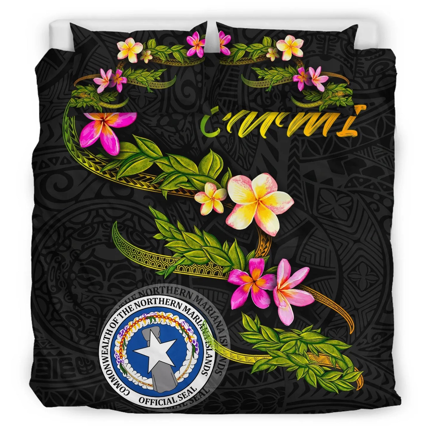 Northern Mariana Islands Polynesian Bedding Set - Plumeria Tribal