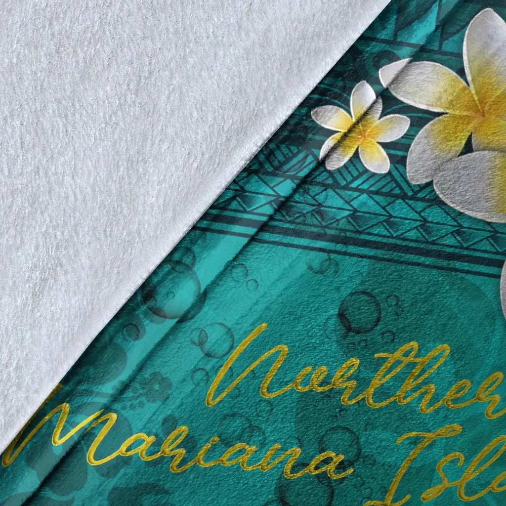 Northern Mariana Islands Polynesian Blanket - Plumeria With Blue Ocean