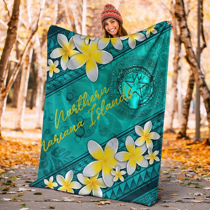 Northern Mariana Islands Polynesian Blanket - Plumeria With Blue Ocean