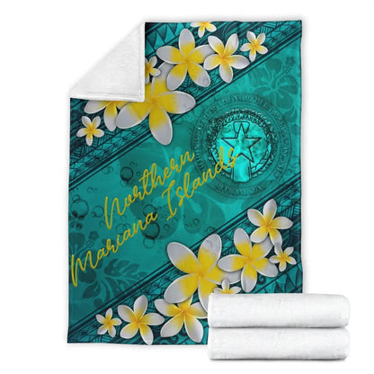 Northern Mariana Islands Polynesian Blanket - Plumeria With Blue Ocean
