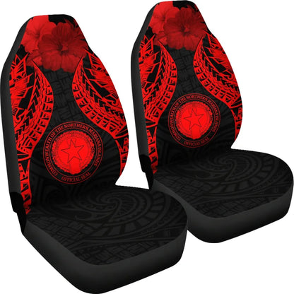 Northern Mariana Islands Polynesian Car Seat Covers Pride Seal And Hibiscus Red