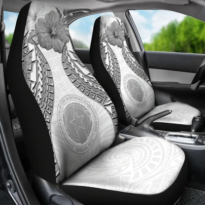 Northern Mariana Islands Polynesian Car Seat Covers Pride Seal And Hibiscus White