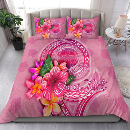 Northern Mariana Islands Polynesian Custom Personalised Bedding Set - Floral With Seal Pink