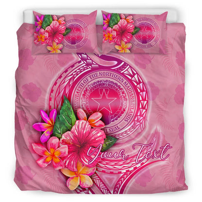Northern Mariana Islands Polynesian Custom Personalised Bedding Set - Floral With Seal Pink