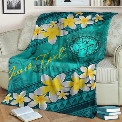 Northern Mariana Islands Polynesian Custom Personalised Blanket - Plumeria With Blue Ocean