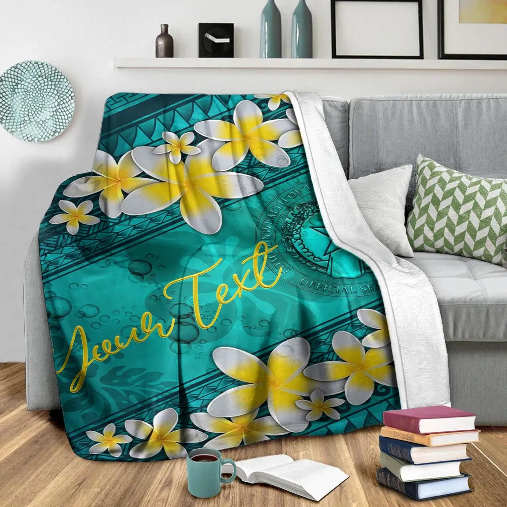 Northern Mariana Islands Polynesian Custom Personalised Blanket - Plumeria With Blue Ocean