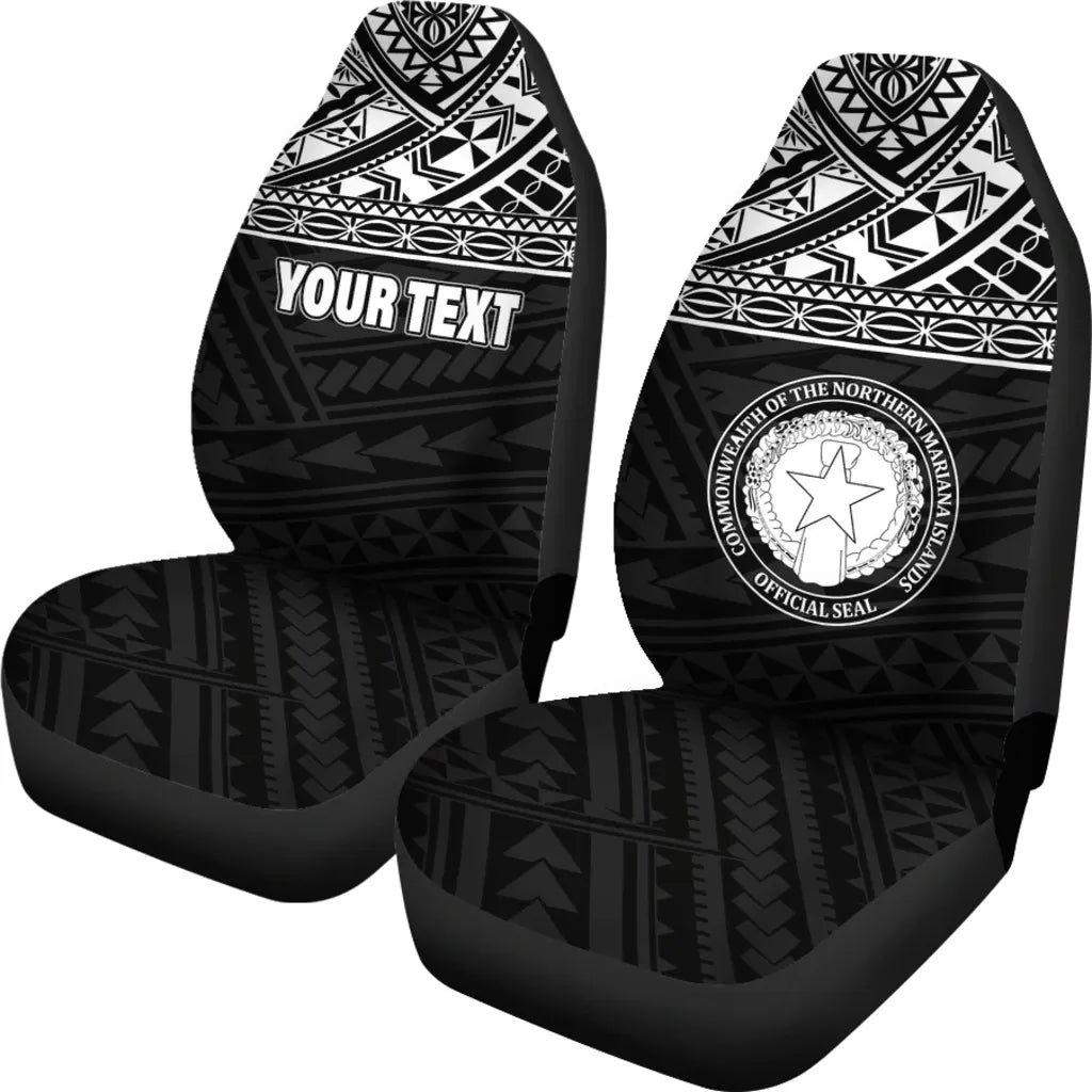 Northern Mariana Islands Custom Personalised Car Seat Covers - CNMI Seal Polynesian White Horizontal