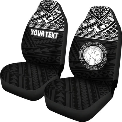 Northern Mariana Islands Custom Personalised Car Seat Covers - CNMI Seal Polynesian White Horizontal