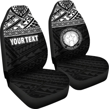 Northern Mariana Islands Custom Personalised Car Seat Covers - CNMI Seal Polynesian White Horizontal