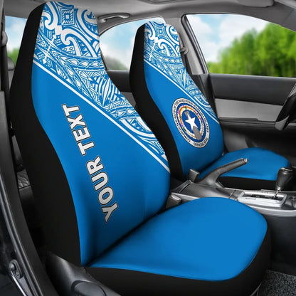 Northern Mariana Islands Custom Personalised Car Seat Covers - CNMI Seal Polynesian Blue Curve