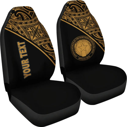 Northern Mariana Islands Custom Personalised Car Seat Covers - CNMI Seal Polynesian Gold Curve