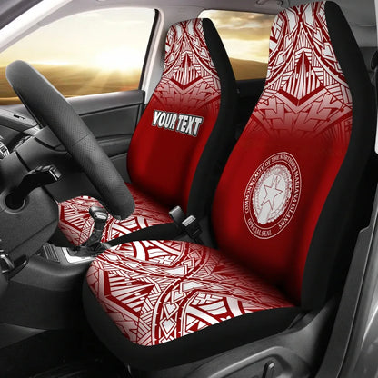 Northern Mariana Islands Custom Personalised Car Seat Covers - CNMI Seal Polynesian Tattoo Fog Red