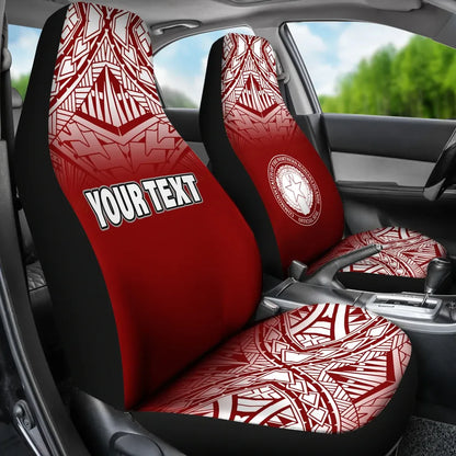 Northern Mariana Islands Custom Personalised Car Seat Covers - CNMI Seal Polynesian Tattoo Fog Red