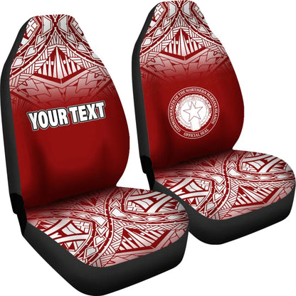 Northern Mariana Islands Custom Personalised Car Seat Covers - CNMI Seal Polynesian Tattoo Fog Red
