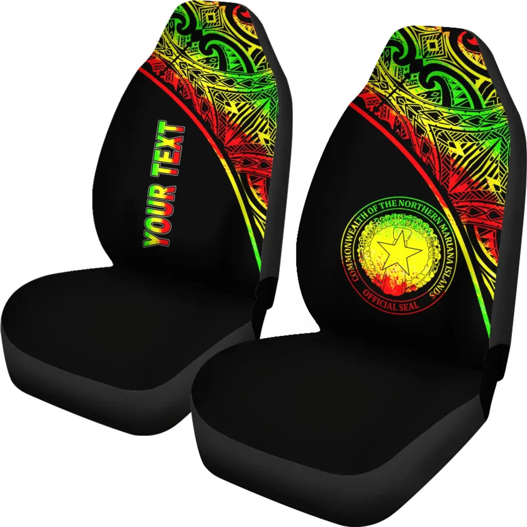 Northern Mariana Islands Custom Personalised Car Seat Covers - CNMI Seal Polynesian Reggae Curve