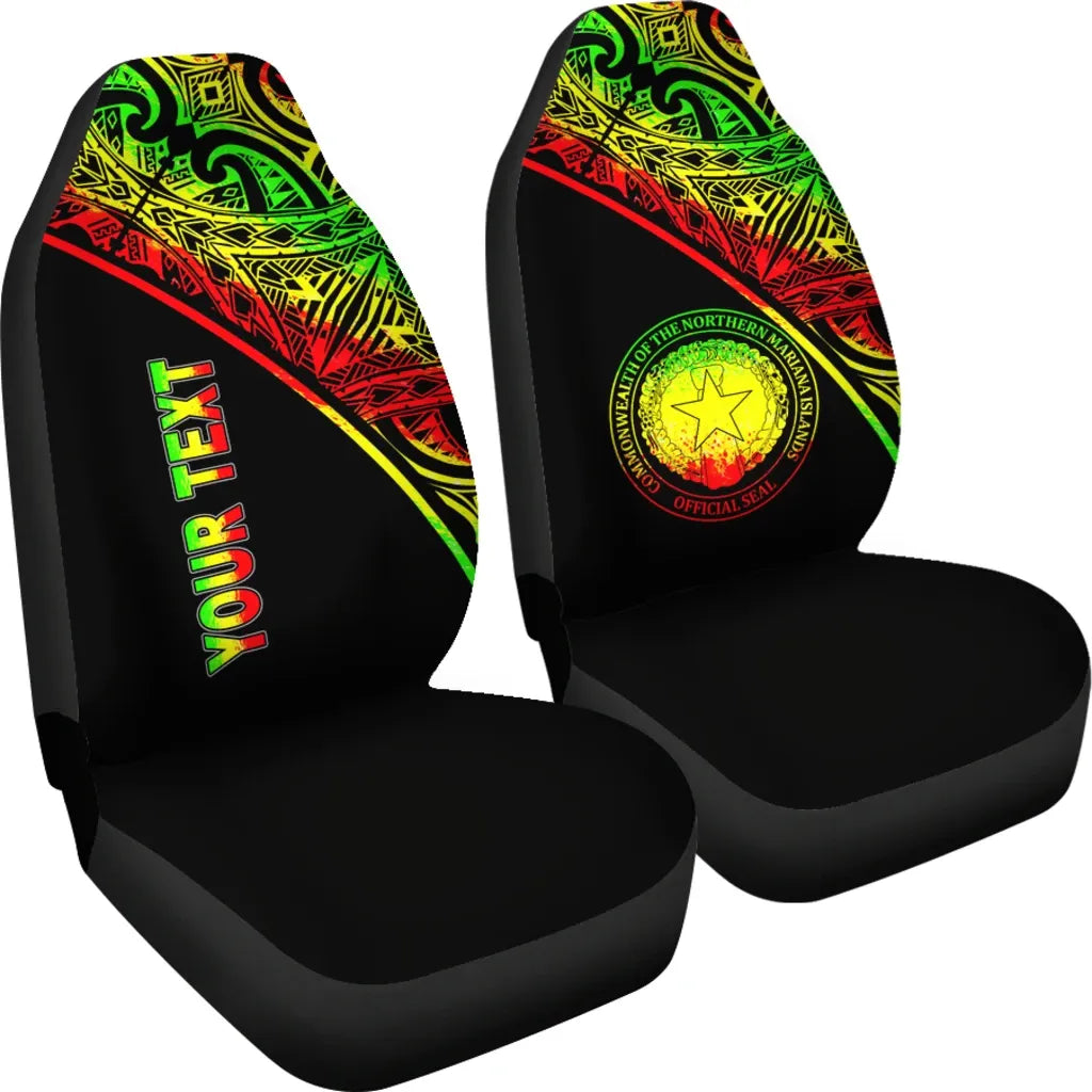 Northern Mariana Islands Custom Personalised Car Seat Covers - CNMI Seal Polynesian Reggae Curve