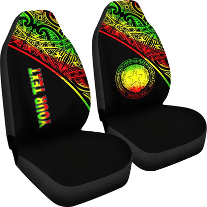 Northern Mariana Islands Custom Personalised Car Seat Covers - CNMI Seal Polynesian Reggae Curve
