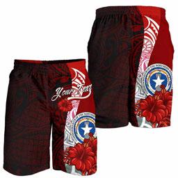 Northern Mariana Islands Polynesian Custom Personalised Men Shorts - Coat Of Arm With Hibiscus