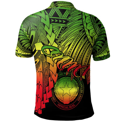 Northern Mariana Islands Polynesian Custom Personalised Polo - Tribal Wave Tattoo Reggae