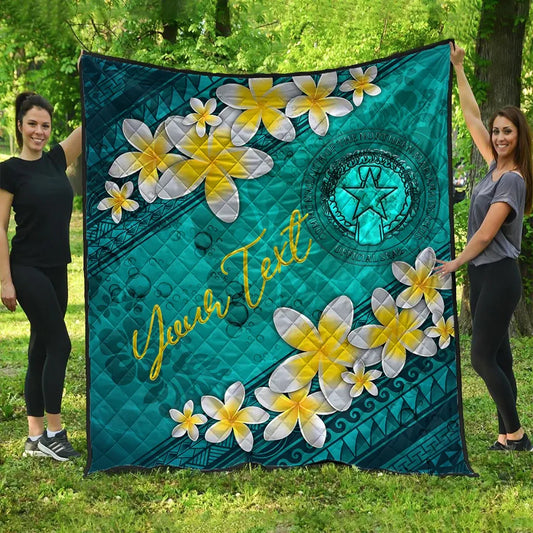 Northern Mariana Islands Polynesian Custom Personalised Quilt - Plumeria With Blue Ocean