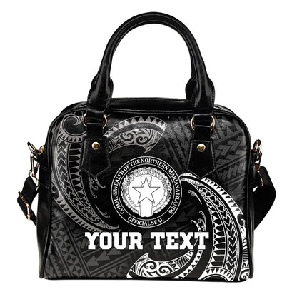 Northern Mariana Islands Polynesian Custom Personalised Shoulder Handbag - White Tribal Wave