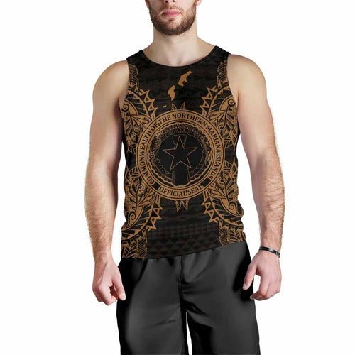 Northern Mariana Islands Polynesian Men Tank Top Map Gold