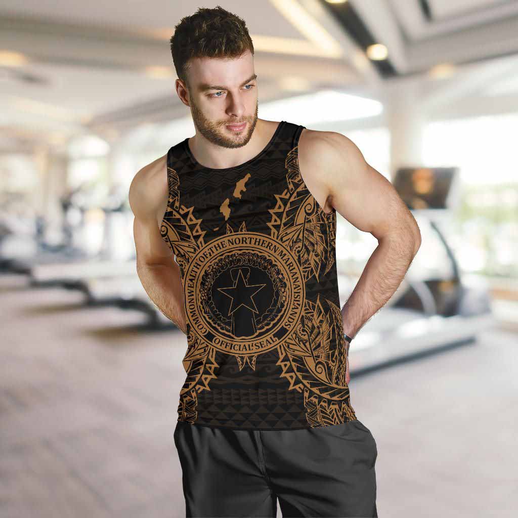 Northern Mariana Islands Polynesian Men Tank Top Map Gold