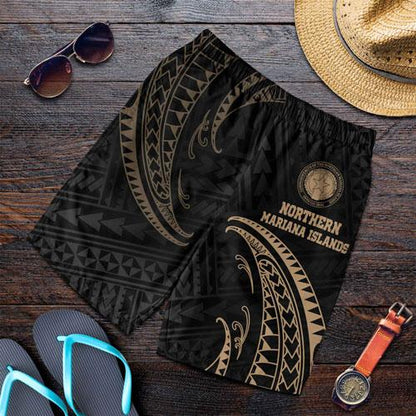 Northern Mariana Islands Polynesian Men Short - Gold Tribal Wave