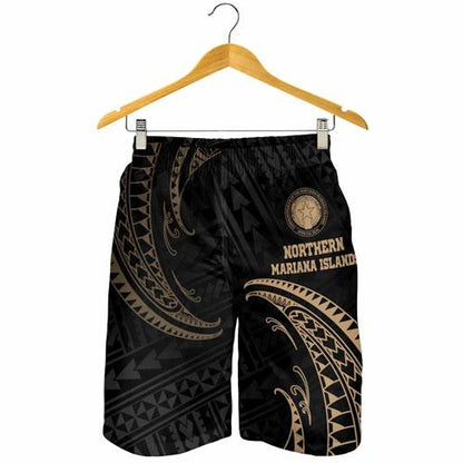 Northern Mariana Islands Polynesian Men Short - Gold Tribal Wave