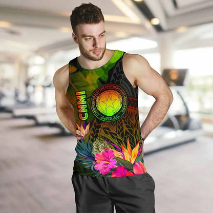 Northern Mariana Islands Polynesian Men Tank Top - Hibiscus and Banana Leaves