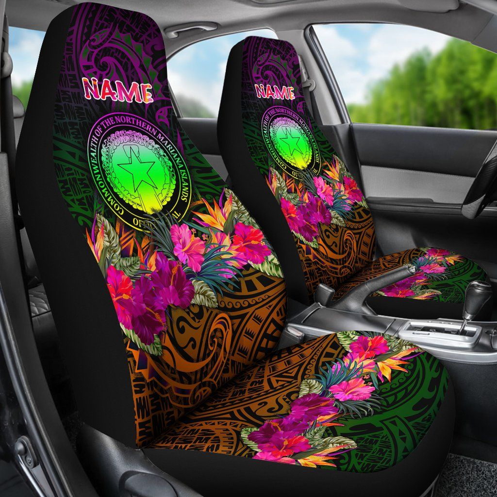 Northern Mariana Islands Polynesian Personalised Car Seat Covers - Summer Hibiscus