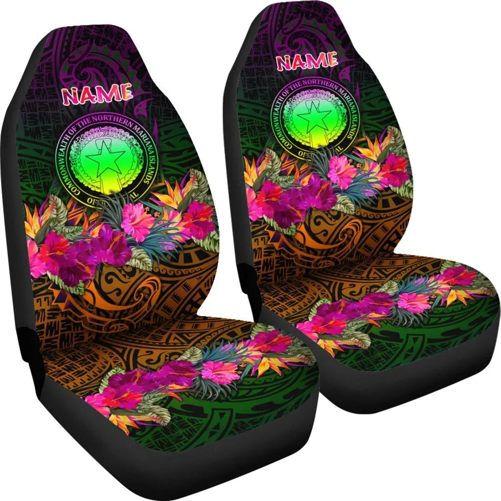 Northern Mariana Islands Polynesian Personalised Car Seat Covers - Summer Hibiscus