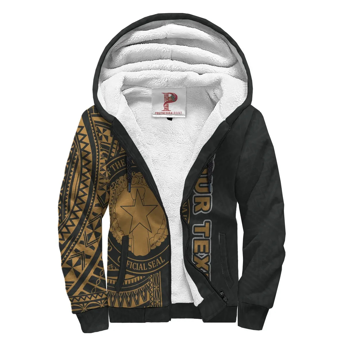 Northern Mariana Islands Polynesian Personalised Custom Sherpa Hoodie - Gold Line