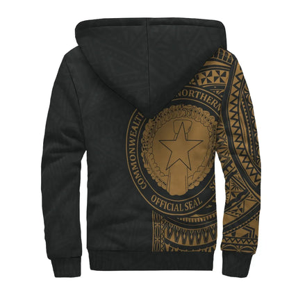 Northern Mariana Islands Polynesian Personalised Custom Sherpa Hoodie - Gold Line
