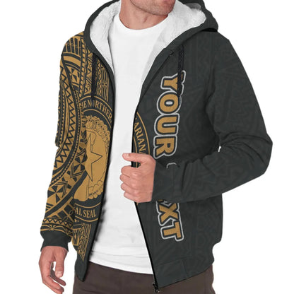 Northern Mariana Islands Polynesian Personalised Custom Sherpa Hoodie - Gold Line