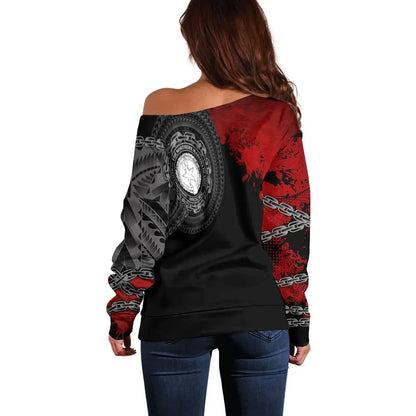 Northern Mariana Islands Polynesian Personalised Women Off Shoulder Sweater - Polynesian Chain Style