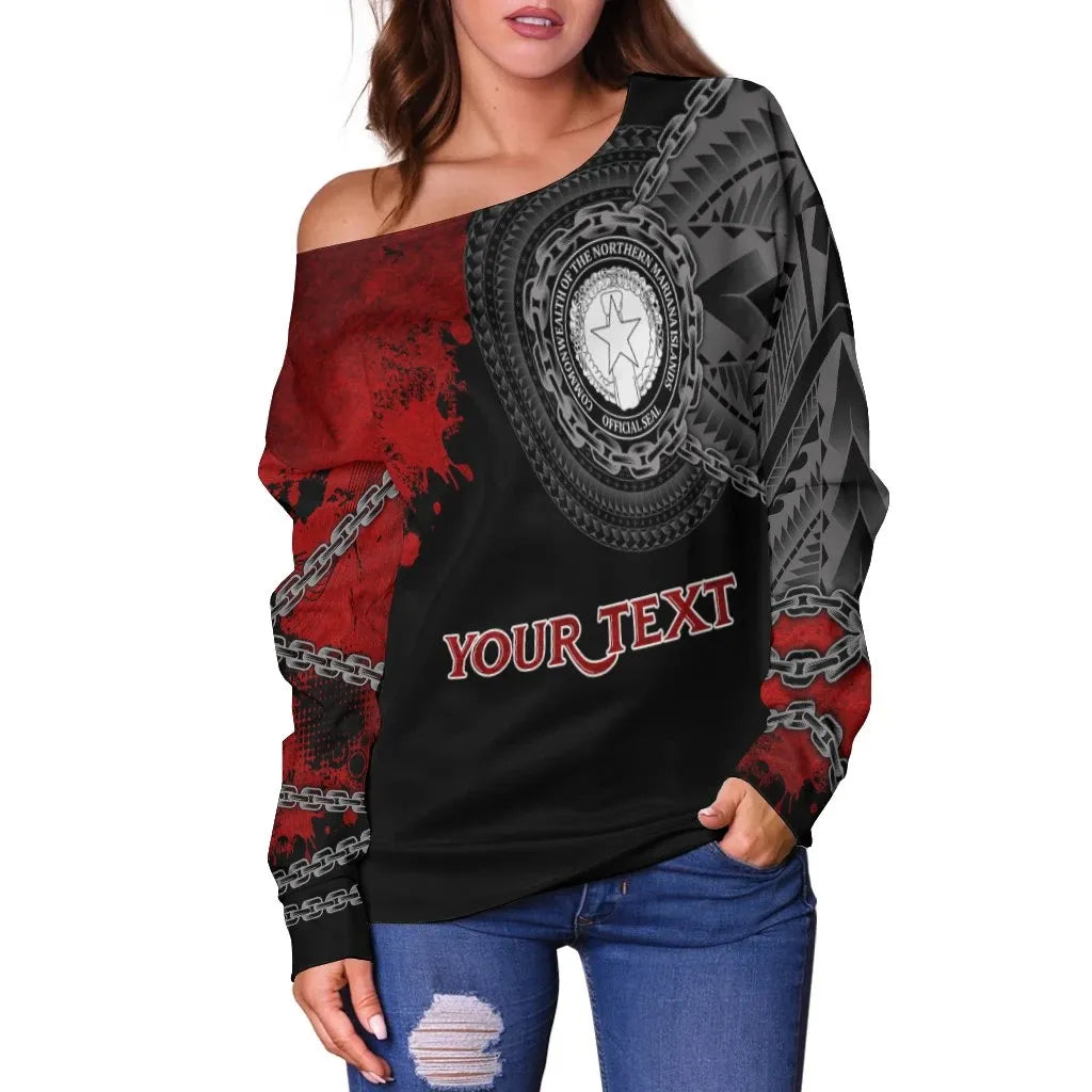 Northern Mariana Islands Polynesian Personalised Women Off Shoulder Sweater - Polynesian Chain Style