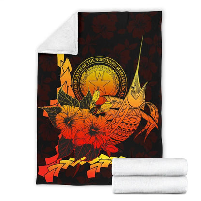 Northern Mariana Islands Polynesian Premium Blanket - Swordfish With Hibiscus