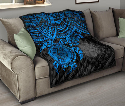 Northern Mariana Islands Polynesian Premium Quilt - Northern Mariana Islands Seal & Blue Turtle Hibiscus