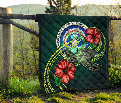 Northern Mariana Islands Polynesian Premium Quilt - Green Turtle Hibiscus