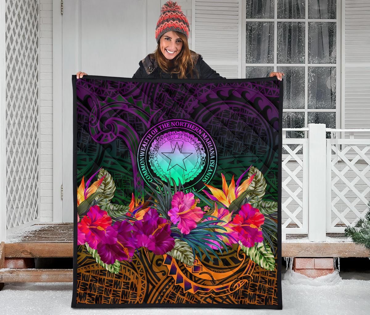 Northern Mariana Islands Polynesian Premium Quilt - Summer Hibiscus