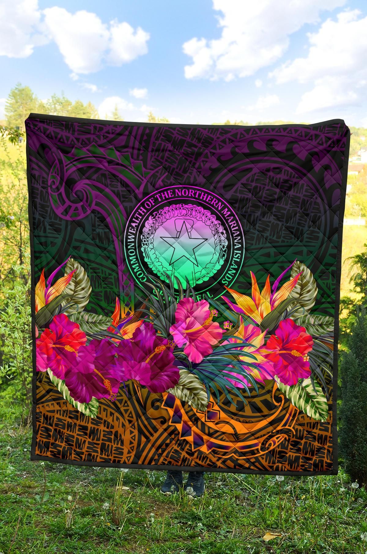 Northern Mariana Islands Polynesian Premium Quilt - Summer Hibiscus