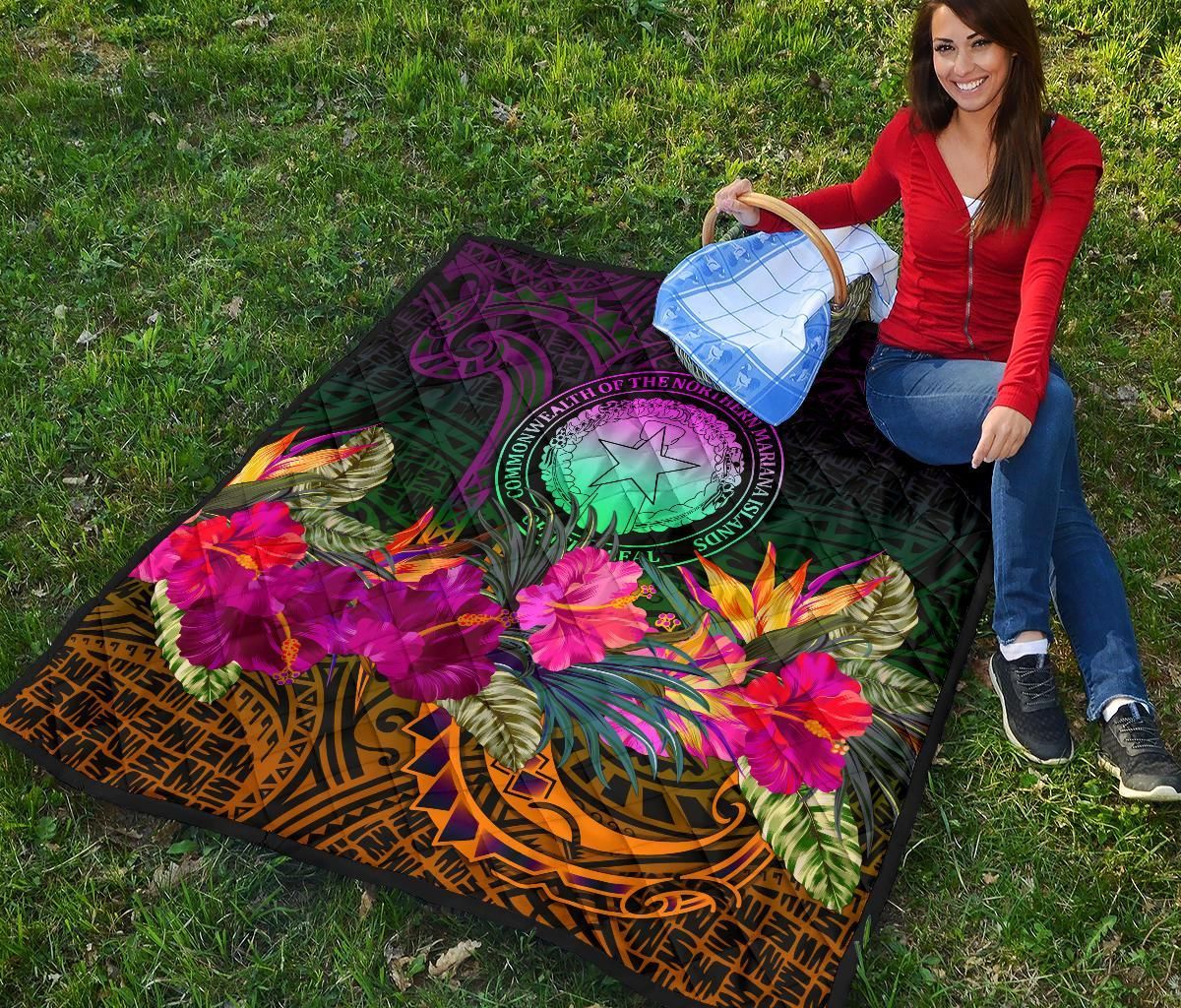 Northern Mariana Islands Polynesian Premium Quilt - Summer Hibiscus