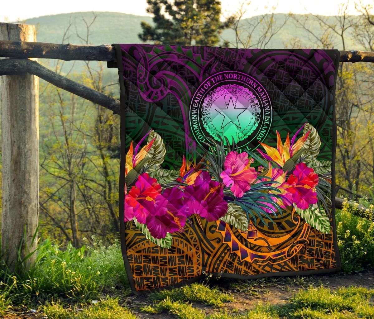 Northern Mariana Islands Polynesian Premium Quilt - Summer Hibiscus