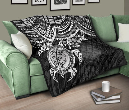 Northern Mariana Islands Polynesian Premium Quilt - Northern Mariana Islands Seal & White Turtle Hibiscus