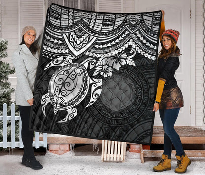 Northern Mariana Islands Polynesian Premium Quilt - Northern Mariana Islands Seal & White Turtle Hibiscus